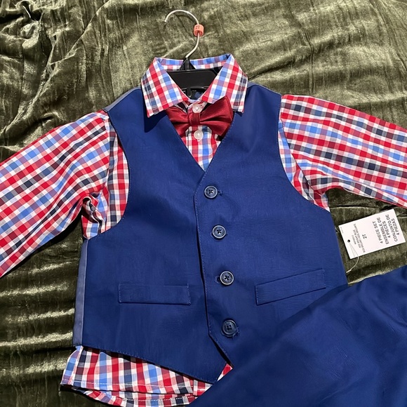 New! Nautica Boys TONAL WINDOWPANE Bright Blue 4 Piece Vest Set Size 2T - Picture 6 of 9